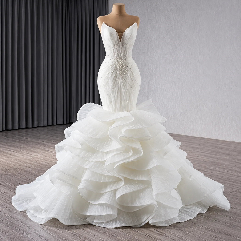 ChicSew Strapless V-Neck Beaded Ball Gown Wedding Dress