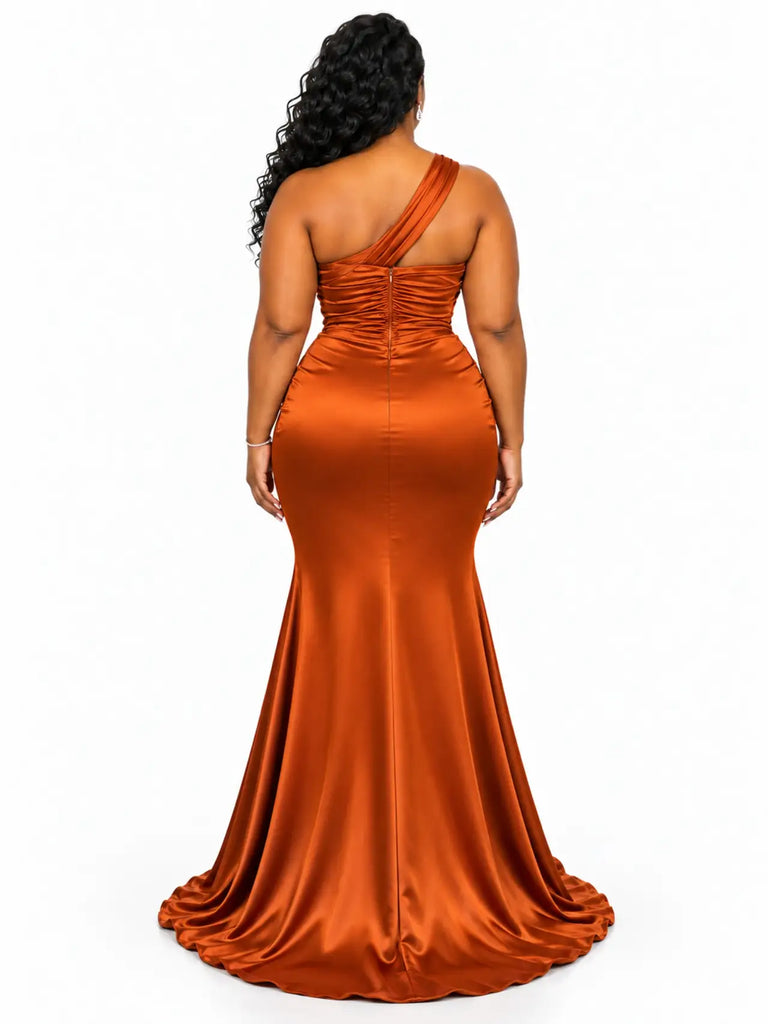 ChicSew Sexy One Shoulder Ruching Mermaid Soft Satin Floor-Length Bridesmaid Dresses