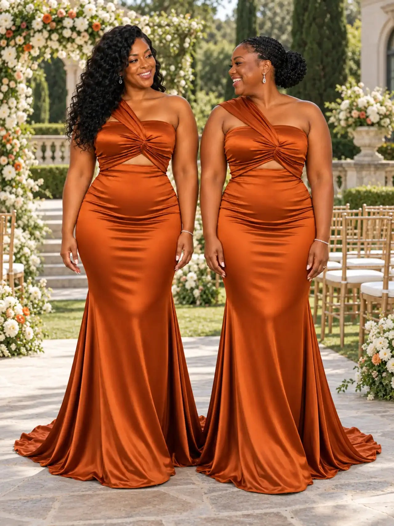 ChicSew Sexy One Shoulder Ruching Mermaid Soft Satin Floor-Length Bridesmaid Dresses