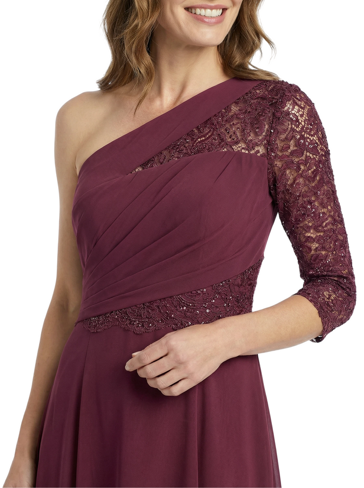 Chicsew Elegant One Shoulder 3/4 Sleeves Chiffon Mother of The Bride Gown