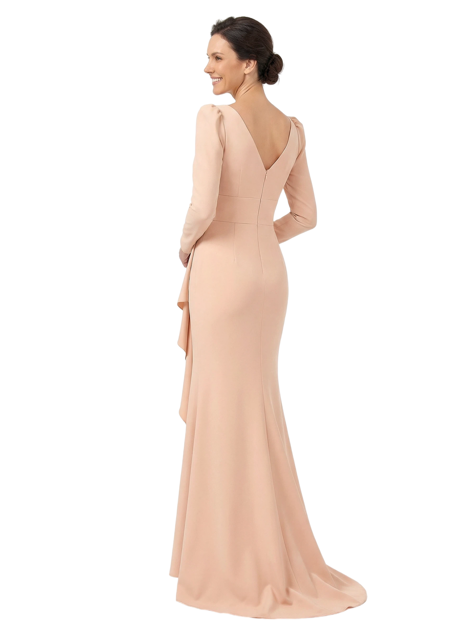 Chicsew V-Neck Long Sleeves Ruffle Crepe Mother Of The Groom Dress Mermaid