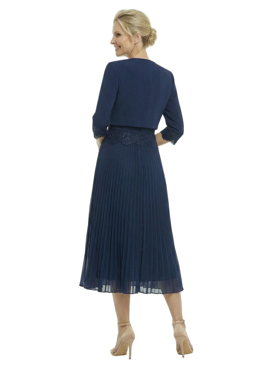 Chicsew Mother of Bride Dresses and Jacket Classy 3/4 Sleeve Lace Midi Dress Beautiful Timeless Style