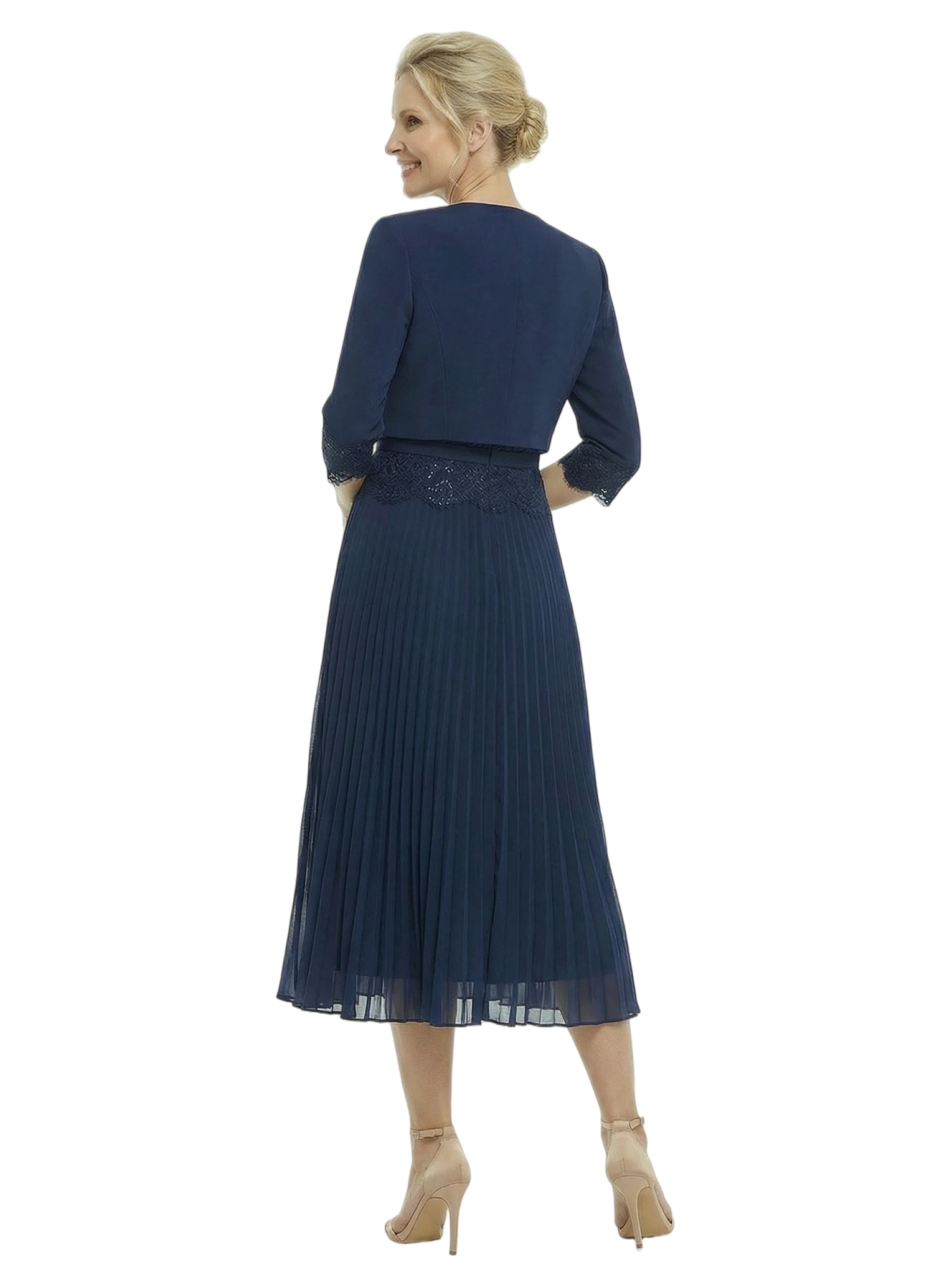 Chicsew Mother of Bride Dresses and Jacket Classy 3/4 Sleeve Lace Midi Dress Beautiful Timeless Style