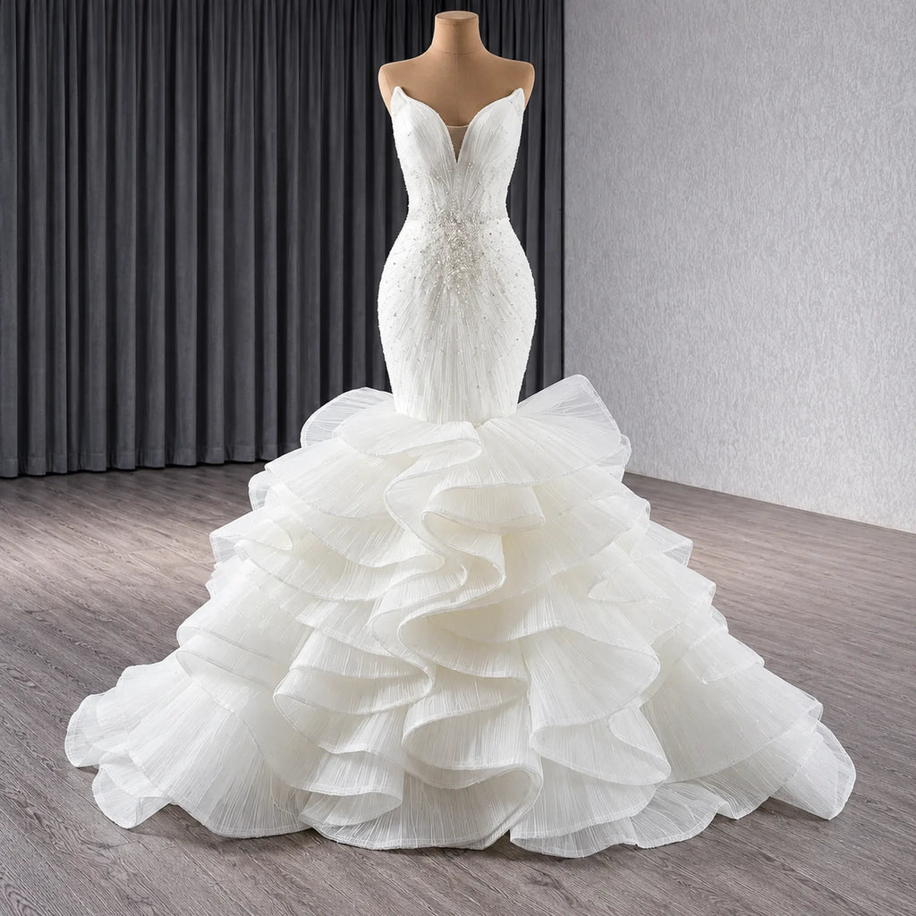 ChicSew Strapless V-Neck Beaded Ball Gown Wedding Dress