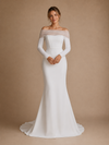 ChicSew Elegant Fancy Crepe Tulle Long Sleeves Mermaid Floor-Length Wedding Dress