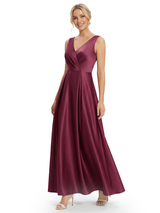 Chicsew Elegant V-Neck Sleeveless Satin Floor-Length A-Line Mother Of The Bride Dress