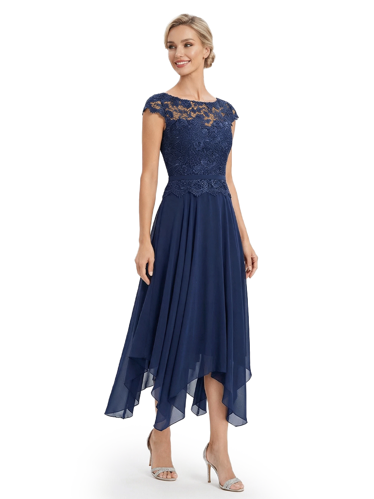 Chicsew Charming Scalloped Lace Boat Neck Cap Sleeves Mother Of The Bride Dress