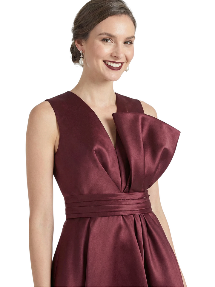 Chicsew Elegant Mother of The Bride Dress V-Neck Satin High-Low A-Line Gown