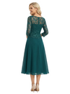 Chicsew Unique Chiffon A-Line Long Sleeves Lace Applique Midi Mother Of The Bride Dresses