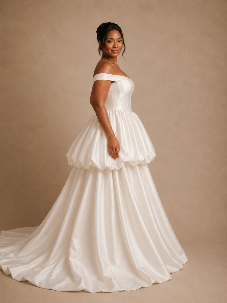 ChicSew Classy Unique Off The Shoulder Satin A-Line Sleeveless Floor-Length Wedding Dress