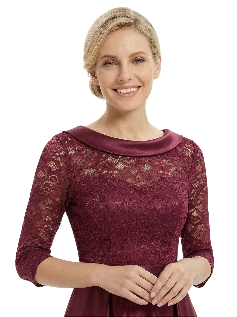 Chicsew Elegant Boat Neck Satin Lace Mother Of The Bride Dresses High-Low A-Line Gowns