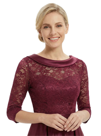 Chicsew Elegant Boat Neck Satin Lace Mother Of The Bride Dresses High-Low A-Line Gowns