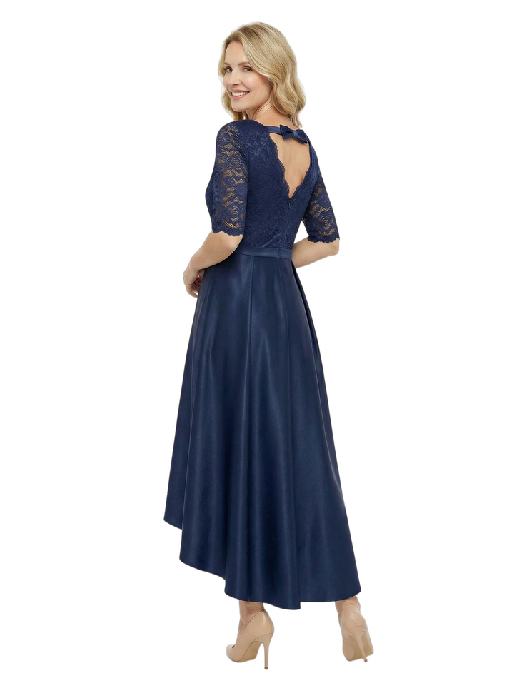 Chicsew Elegant Mother Of The Bride Dress Half Sleeves Lace Satin High-Low A-Line Gown