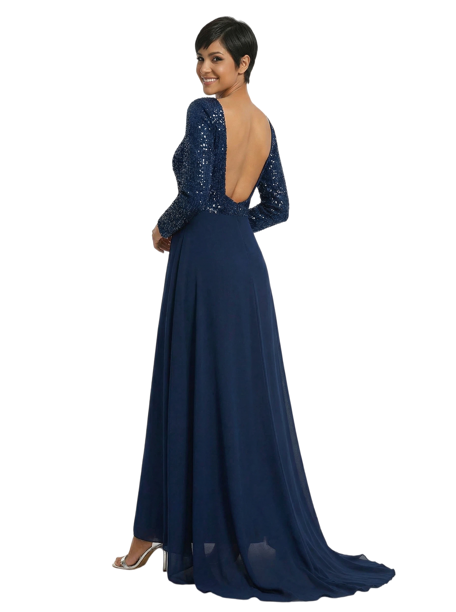 Elegant Sheath Sequin Square Long Sleeves Floor-Length Mother of The Bride Dresses Overskirt