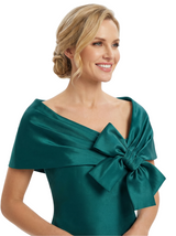Chicsew Elegant Cape Sleeves Bow Knot Satin Sheath Mother Of The Bride Dress