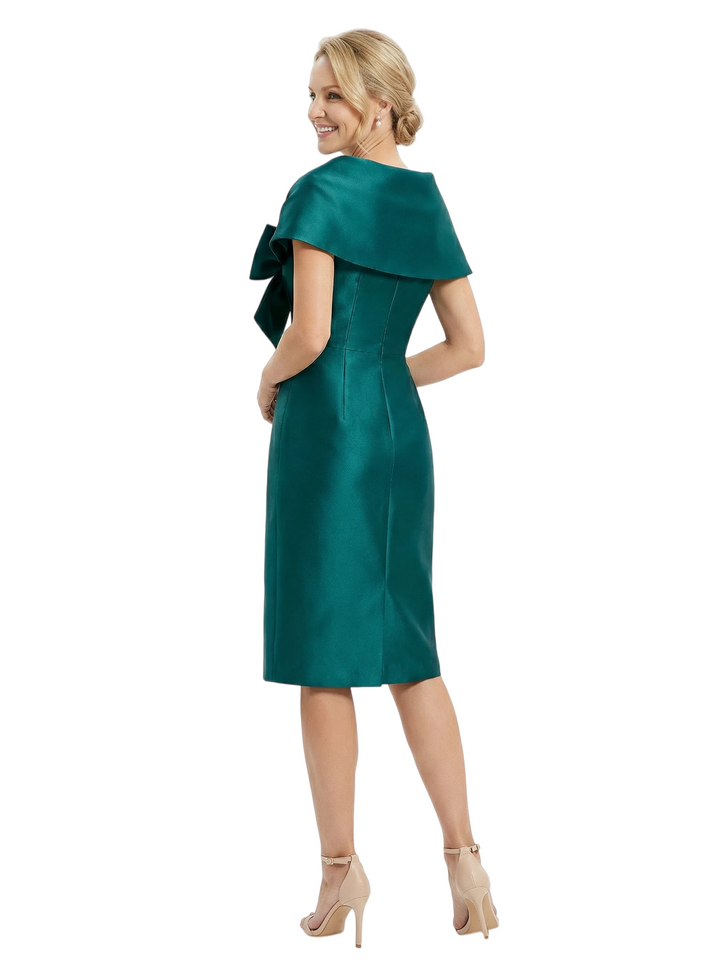 Chicsew Elegant Cape Sleeves Bow Knot Satin Sheath Mother Of The Bride Dress