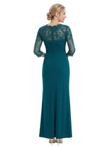 Chicsew V-Neck 3/4 Sleeves Ruched Mother Of The Groom Dress Mermaid Fishtail Evening Gown