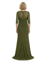 Chicsew Square 3/4 Sleeves Ruched Mother Of The Groom Dress Mermaid Fishtail Evening Gown