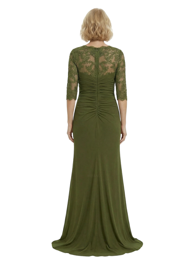 Chicsew Square 3/4 Sleeves Ruched Mother Of The Groom Dress Mermaid Fishtail Evening Gown