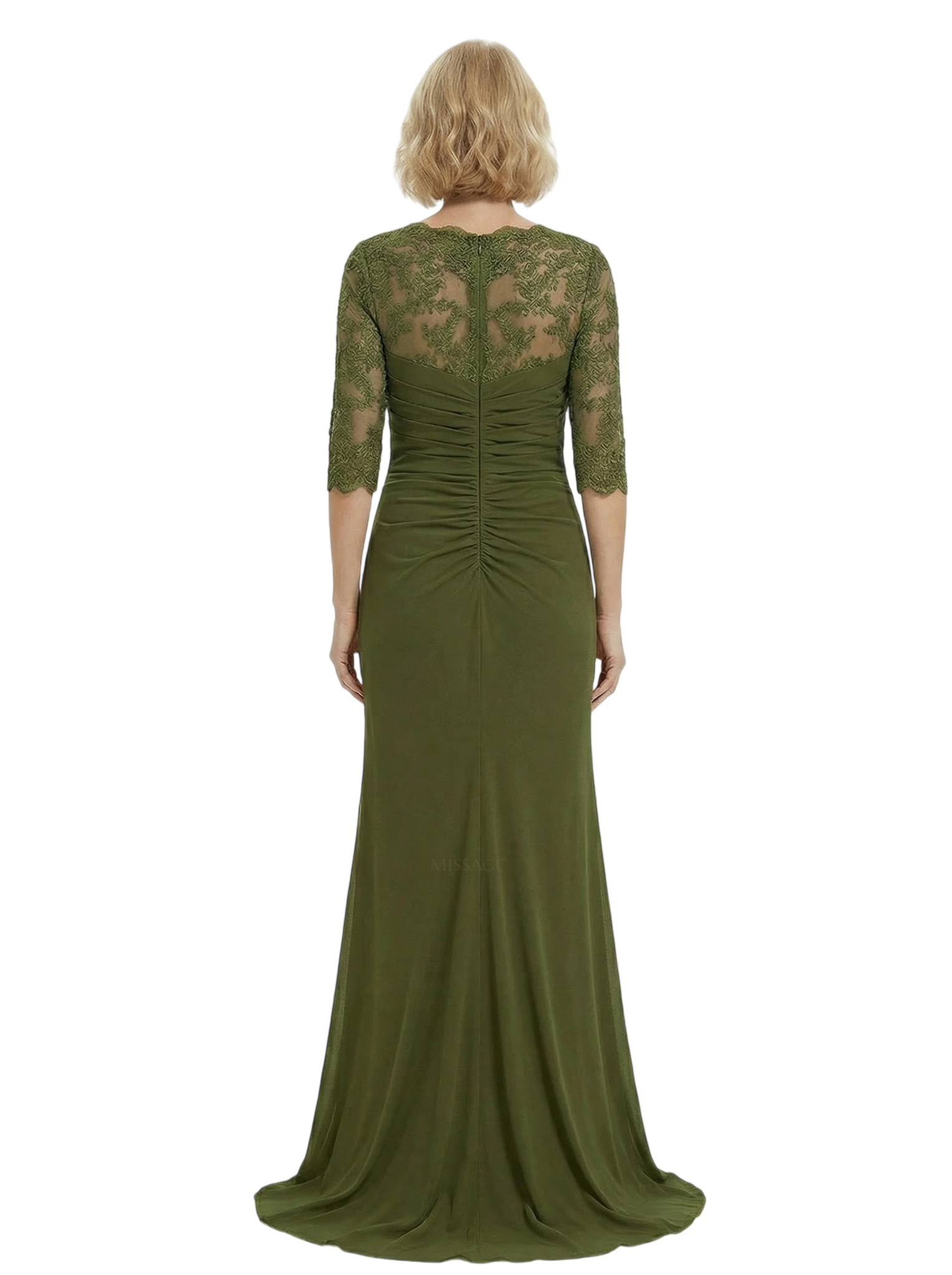 Chicsew Square 3/4 Sleeves Ruched Mother Of The Groom Dress Mermaid Fishtail Evening Gown