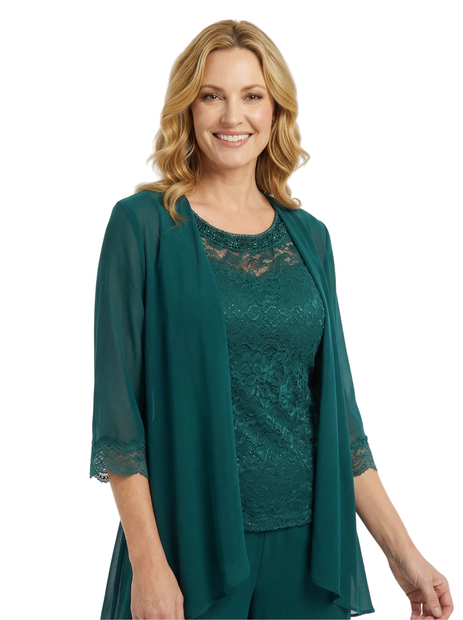 Chicsew Classy Mother Of The Bride Pantsuit Lace Top Wide Leg Jumpsuit Wedding Guest