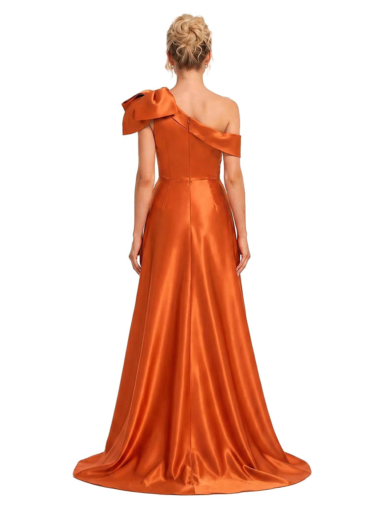 ChicSew Fancy One Shoulder Satin Formal Bridesmaid Gown With Oversized Bow Knot Mermaid Dresses