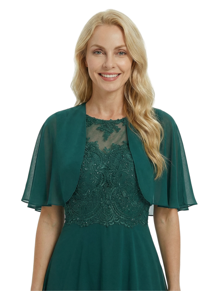Chicsew Elegant Mother Of The Bride Dress Short Sleeves Lace Chiffon Floor-Length A-Line Gown