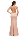 Sexy One Shoulder Open Back Mermaid Silky Satin Floor Length Evening Formal Dresses