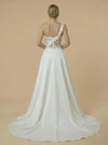 Mermaid One Shoulder Lace Applique Maxi Long Satin Wedding Dresses With Train