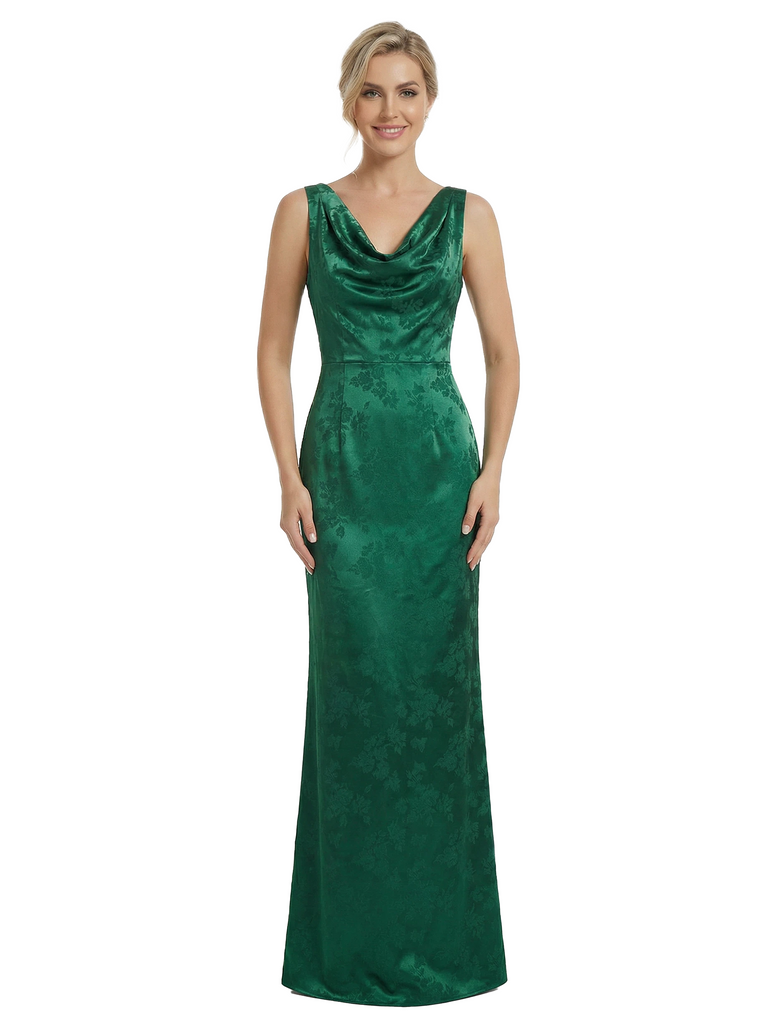 ChicSew Cowl Neck Formal Dresses For Women Elegant Jacquard Satin Spaghetti Straps Mermaid Long Formal Evening Dresses