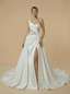 Mermaid One Shoulder Lace Applique Maxi Long Satin Wedding Dresses With Train