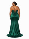 ChicSew Spaghetti Straps Mermaid Lace Appliques Side Slit Soft Satin Long Bridesmaid Dresses