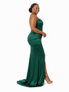 ChicSew Spaghetti Straps Mermaid Lace Appliques Side Slit Soft Satin Long Bridesmaid Dresses