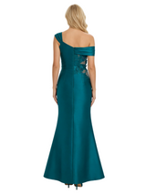 Chicsew Mother of The Groom Dresses Asymmetrical Satin Mermaid Maxi Gown Fancy Embroidered Formal Bridal Party Dress
