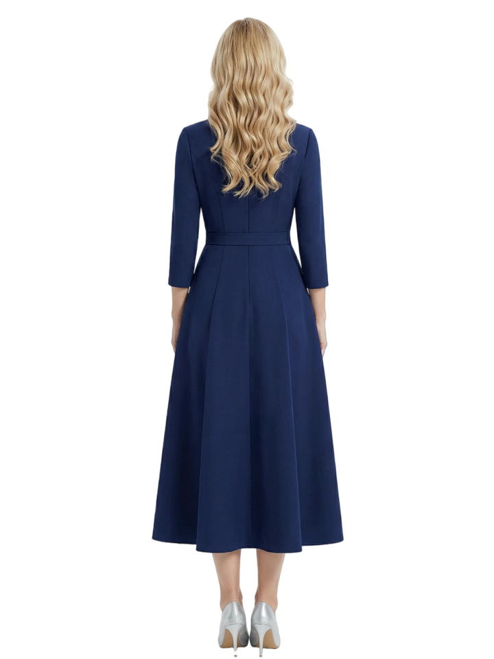 Chicsew Mother of The Bride Dresses V-Neck 3/4 Sleeve Tea Length Crepe Gown Elegant Flowy Formal Wedding Event Attire