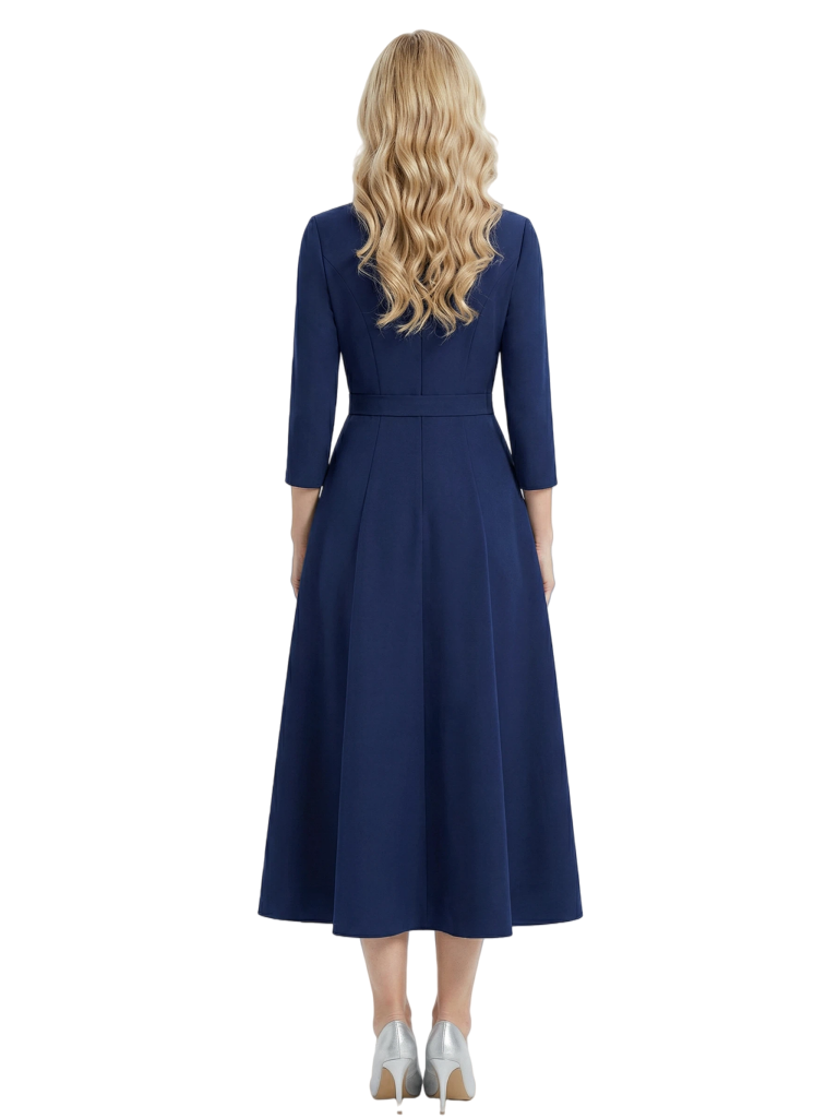 Chicsew Mother of The Bride Dresses V-Neck 3/4 Sleeve Tea Length Crepe Gown Elegant Flowy Formal Wedding Event Attire