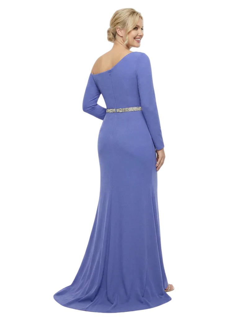 Chicsew Mother of The Bride Dresses Asymmetrical Long Sleeve Crepe Maxi Gown Elegant Formal Wedding Event Attire