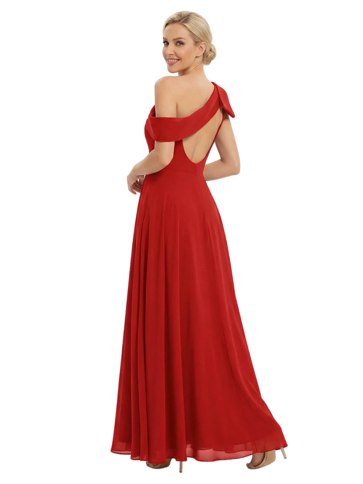 Chicsew Mother of The Groom Dresses Asymmetrical Sleeveless Chiffon A-Line Gown Fancy Ruched Formal Bridal Party Dress