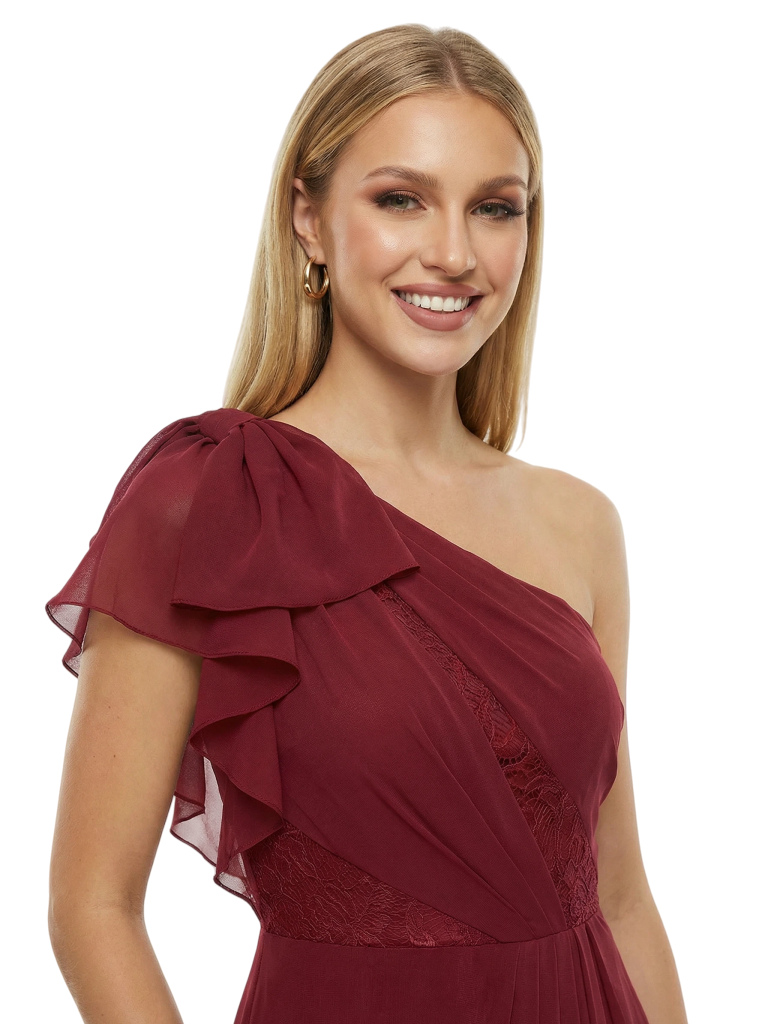 Chicsew Mother of The Groom Dresses One Shoulder Lace Chiffon Gown Modern Flowy Formal Bridal Party Attire
