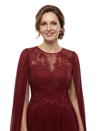 Chicsew Mother of The Bride Dresses Jewel Long Sleeves Chiffon Gown Formal Wedding Event Dress