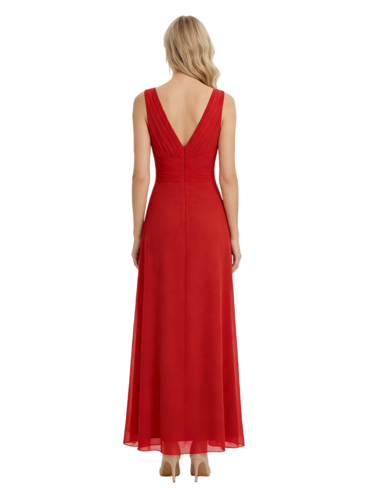Chicsew Mother of The Groom Dresses V-Neck Chiffon Gown Classy Ruched Formal Bridal Party Dress