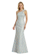 ChicSew Elegant Jacquard Satin One Shoulder Mermaid Long Formal Evening Dresses