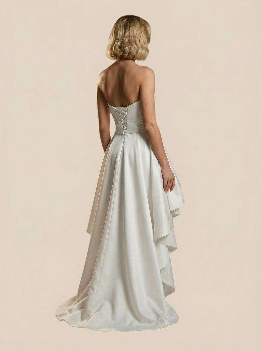 A-Line Sweetheart High-Low Maxi Satin Lace Up Back Wedding Gowns Online