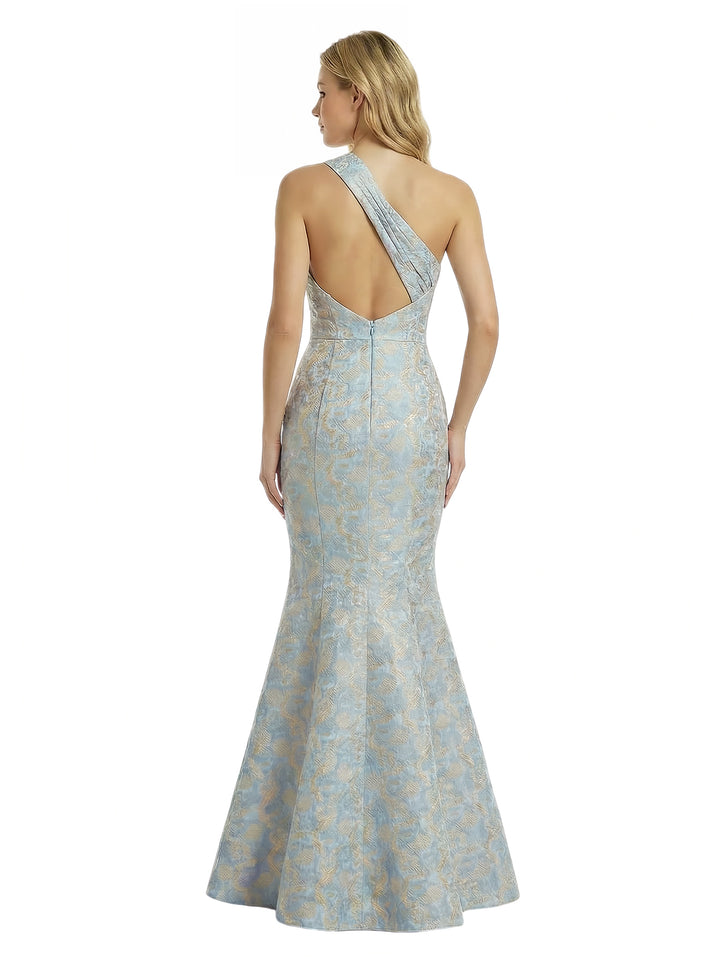 ChicSew Elegant Jacquard Satin One Shoulder Mermaid Long Formal Evening Dresses