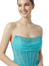 Elegant Strapless Side Slit Sleeveless Ruffles A-Line Corset  Chiffon Formal Prom Dress