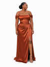 ChicSew Elegant Off Shoulder Side Slit Ruching Mermaid Soft Satin Floor-Length Bridesmaid Dresses