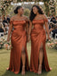 ChicSew Elegant Off Shoulder Side Slit Ruching Mermaid Soft Satin Floor-Length Bridesmaid Dresses
