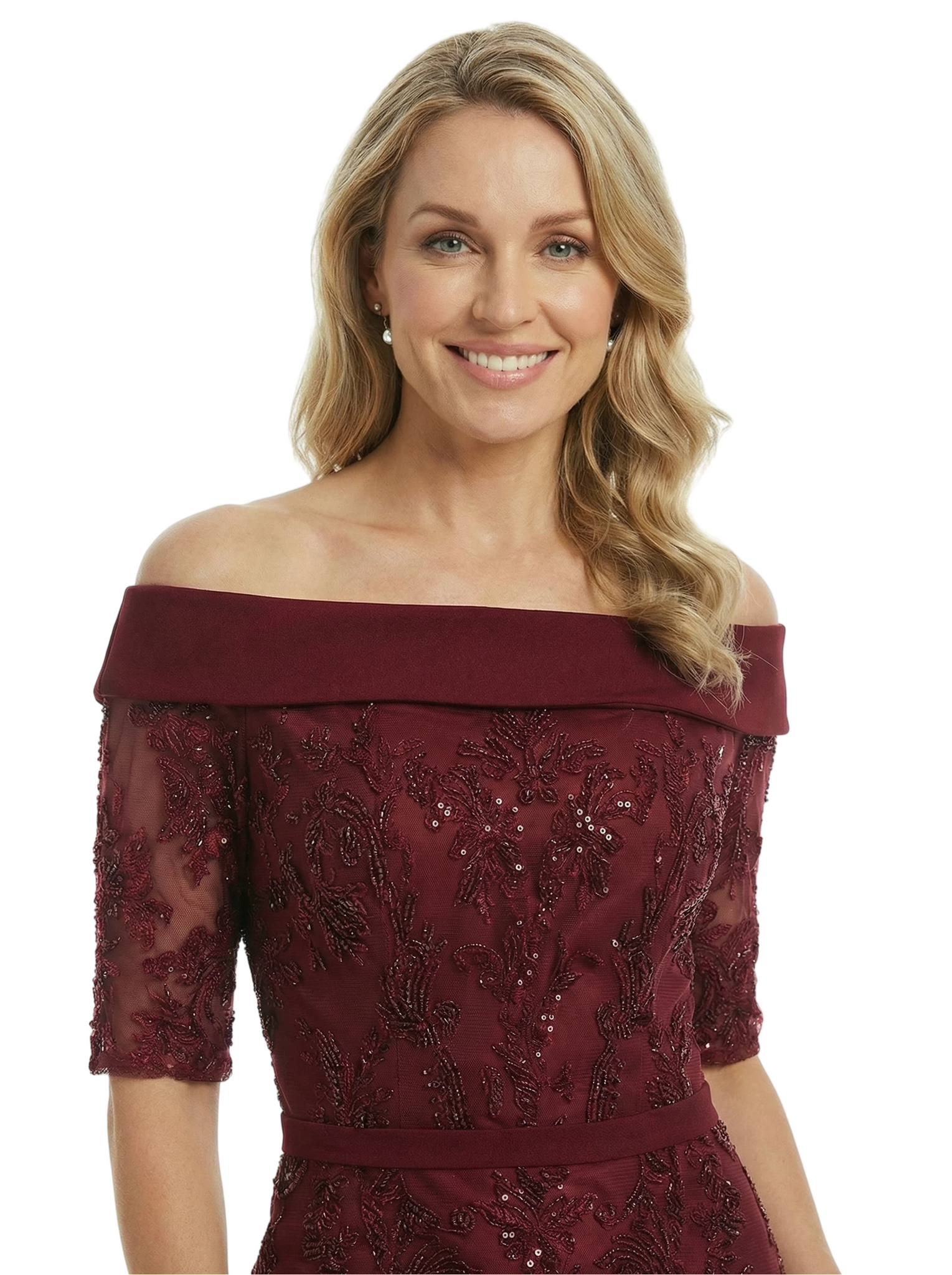 Chicsew Elegant Half Sleeves Lace Appliques Sequin Satin Sheath Mother Of The Bride Dress