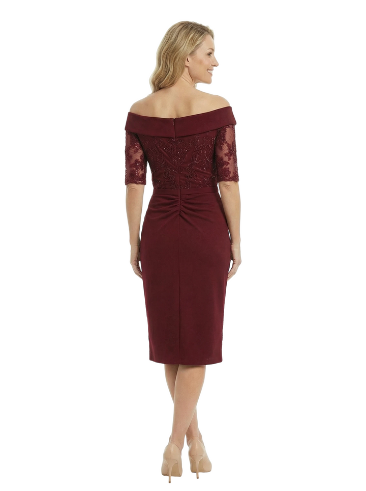 Chicsew Elegant Half Sleeves Lace Appliques Sequin Satin Sheath Mother Of The Bride Dress