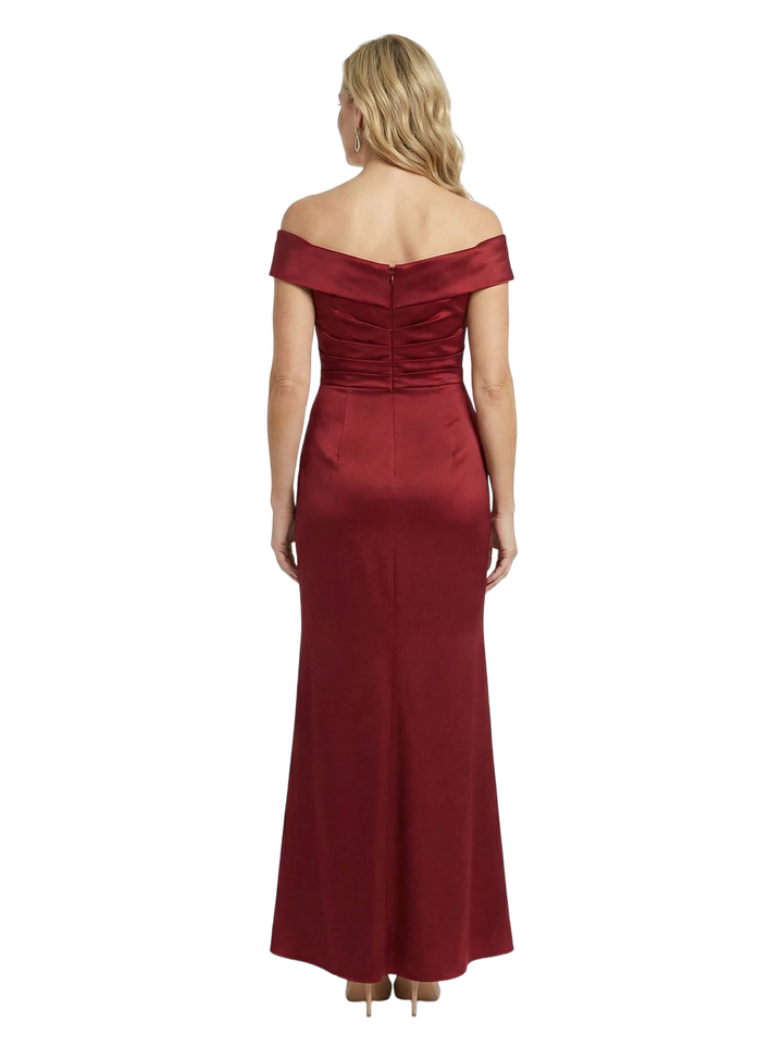 Chicsew Elegant Satin Off Shoulder Ruched Mermaid Mother Of The Groom Gowns
